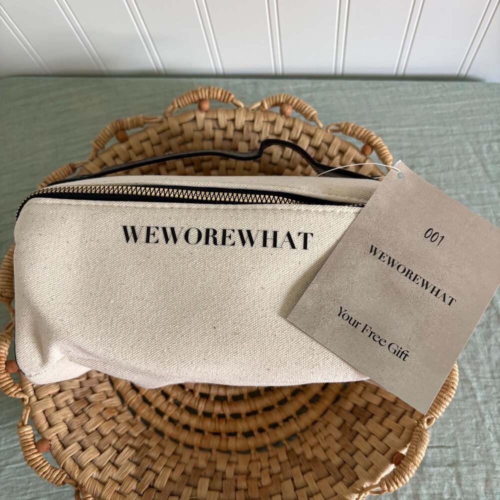 WeWoreWhat Cream and Black Canvas Cosmetic Bag
